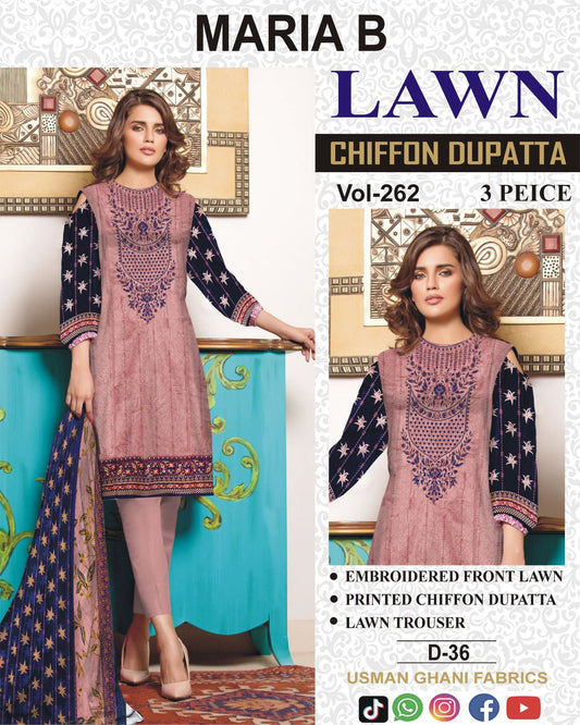 Summer Luxury Lawn – EMB Suit with Chiffon Dupatta