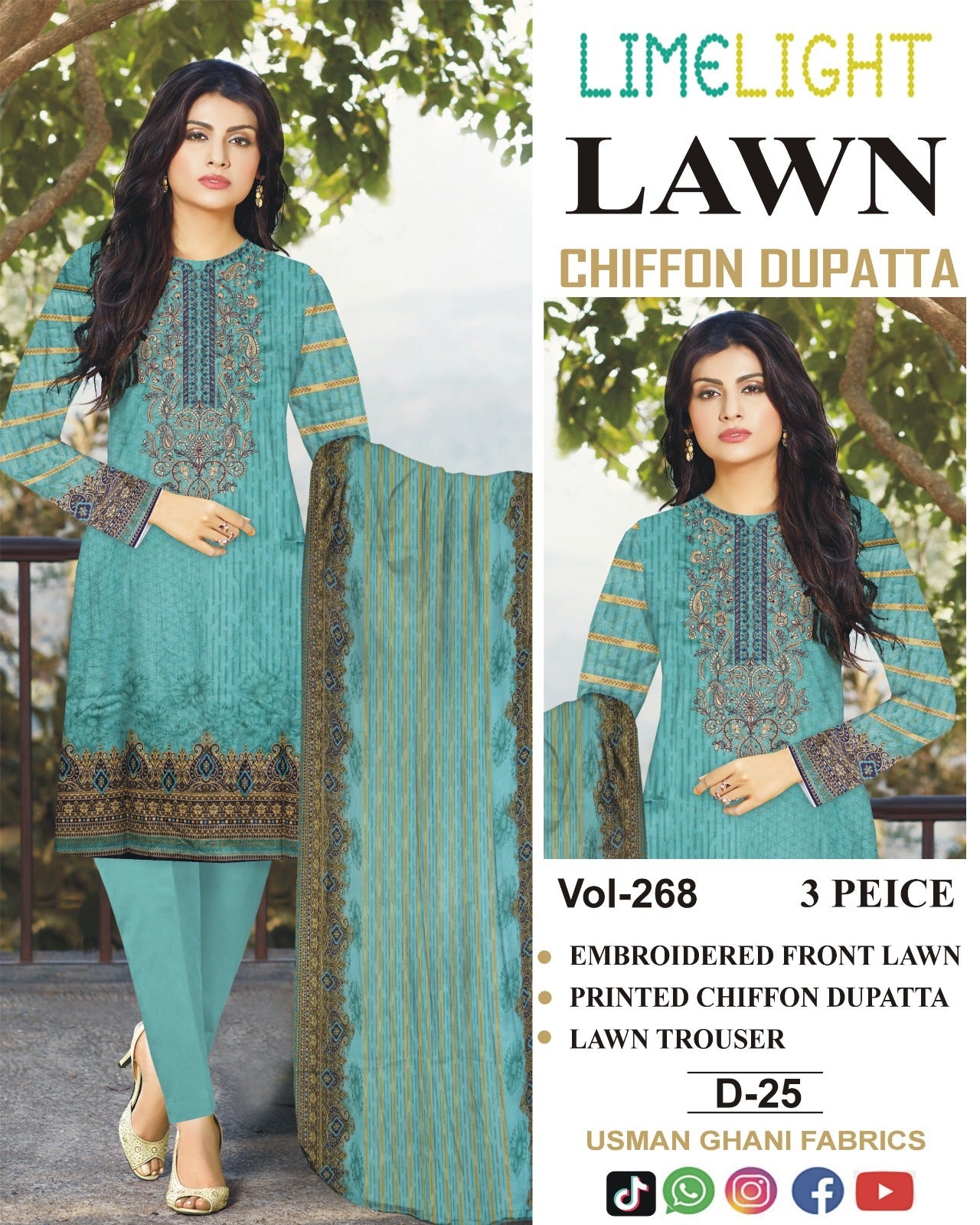 Summer Luxury Lawn – EMB Suit with Chiffon Dupatta