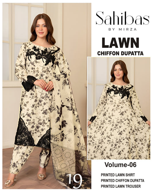 Sahibas by Mirza Lawn 3pc Suit with chiffon Dupatta