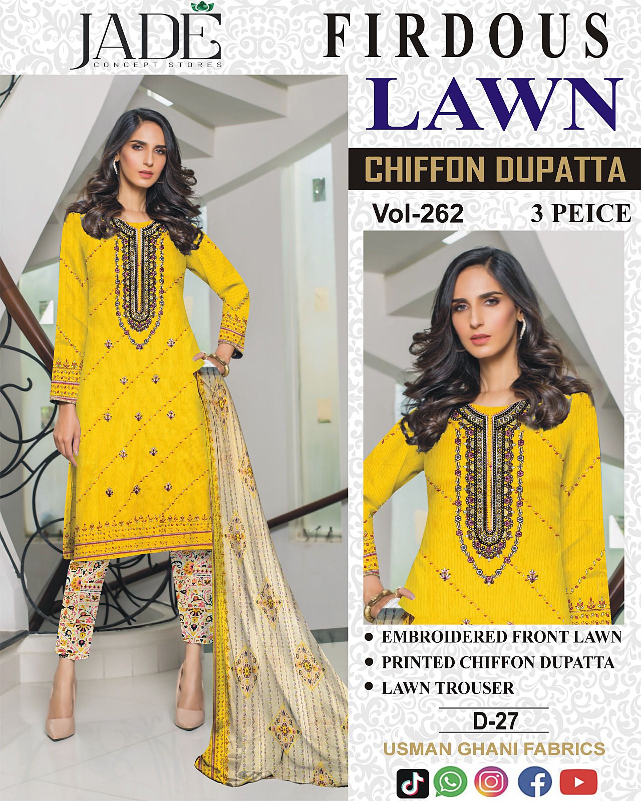 Summer Luxury Lawn – EMB Suit with Chiffon Dupatta