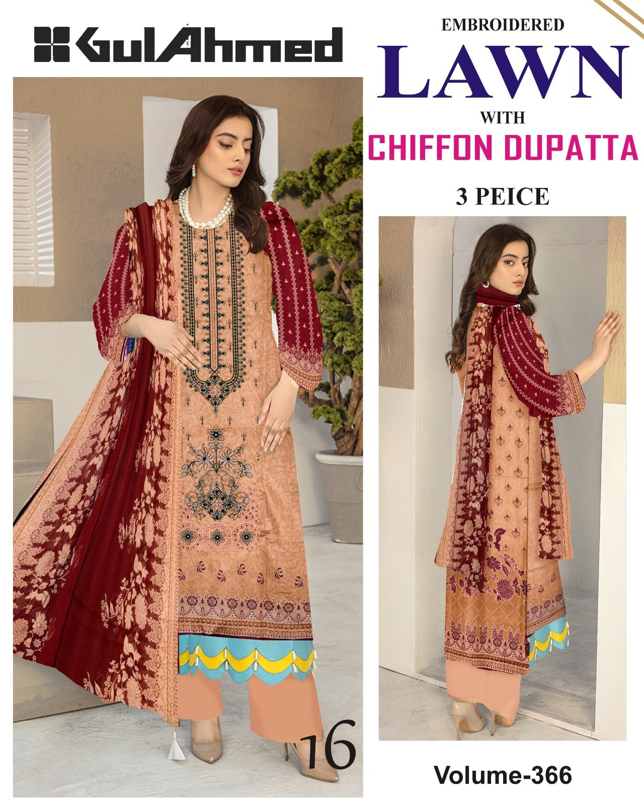 Luxury EMB Lawn 3PC with Chiffon Dupatta – Summer Edition