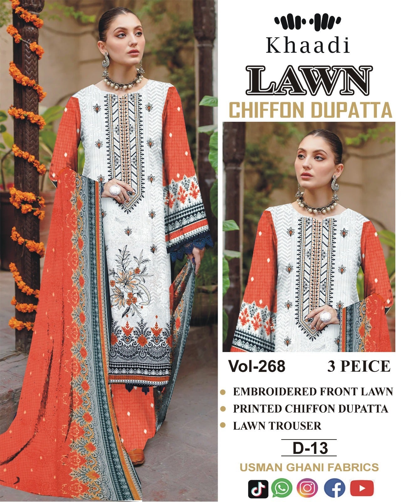 Summer Luxury Lawn – EMB Suit with Chiffon Dupatta