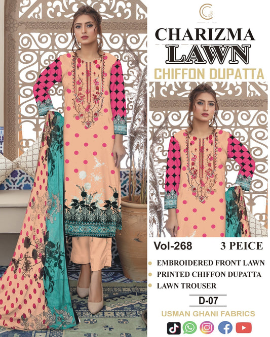Luxury EMB Lawn 3PC with Chiffon Dupatta – Summer Edition