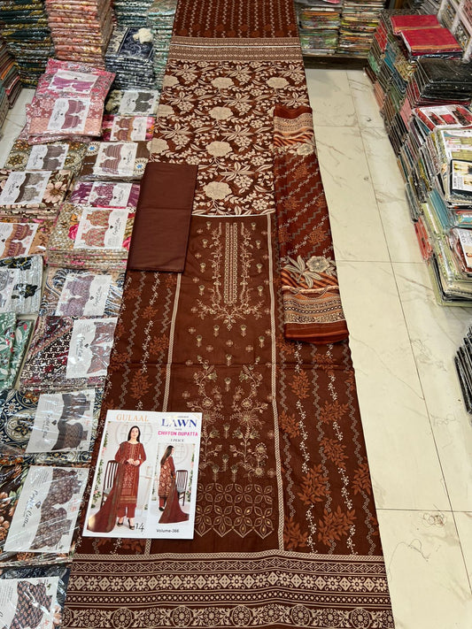 Summer Luxury Lawn – EMB Suit with Chiffon Dupatta