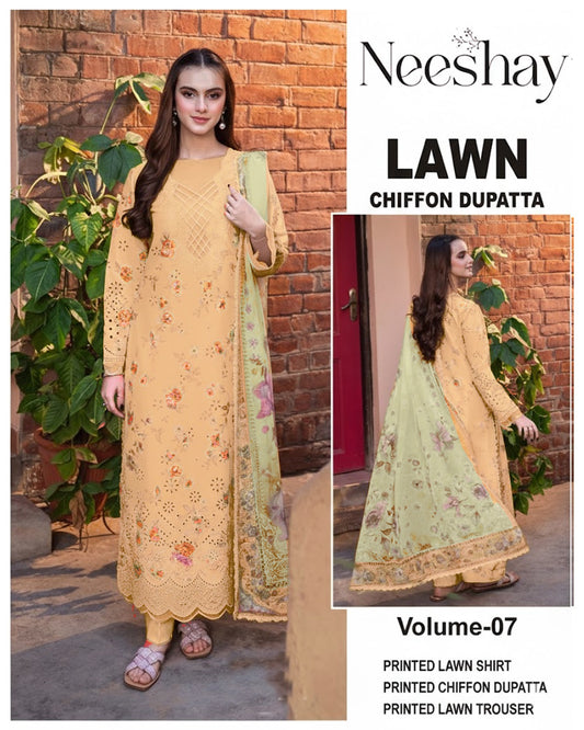 Neeshy Printed Lawn 3PC With Chiffon Dupatta