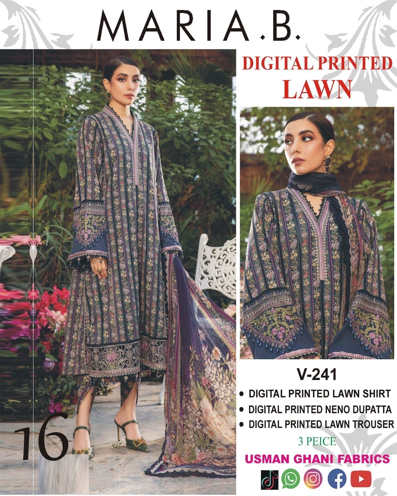 Vol 341 Maria B Lawn – Digital Printed 3PC | Bana Dora Quality