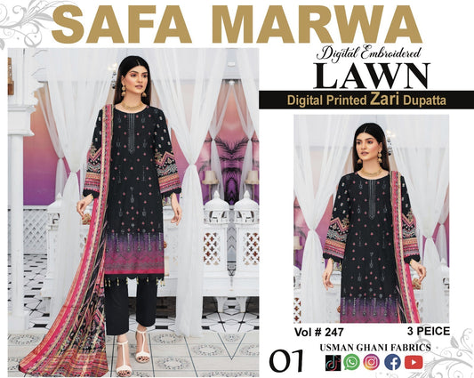 Safa Marwa Original Lawn 3-PC Embroidered Collection