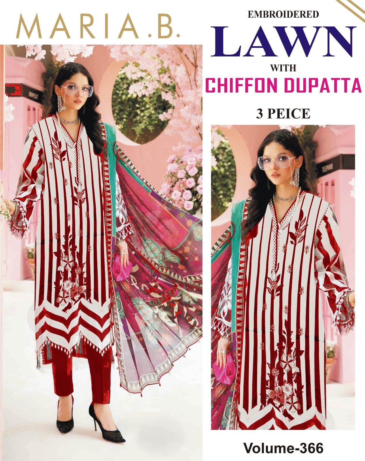 Summer Luxury Lawn – EMB Suit with Chiffon Dupatta