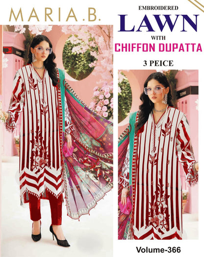Summer Luxury Lawn – EMB Suit with Chiffon Dupatta