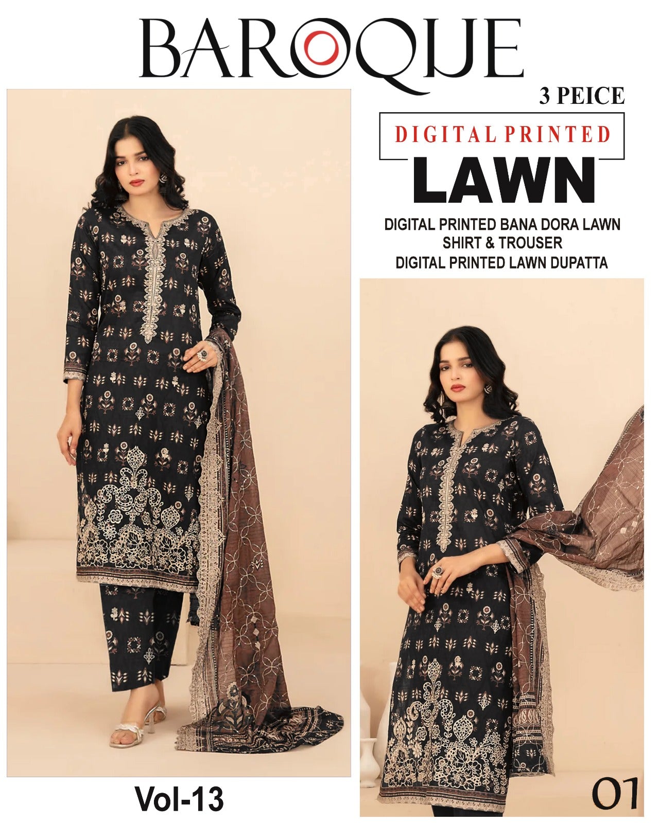Baroque BANA DORA LAWN – Digital Printed 3PC