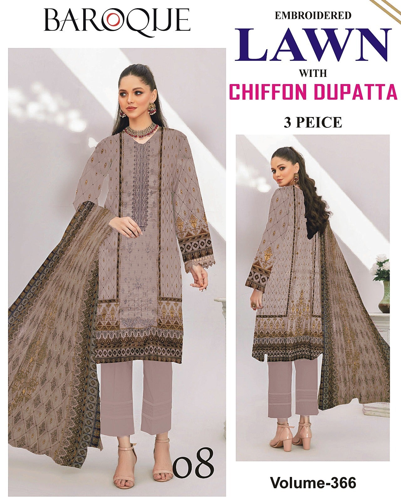 Luxury EMB Lawn 3PC with Chiffon Dupatta – Summer Edition