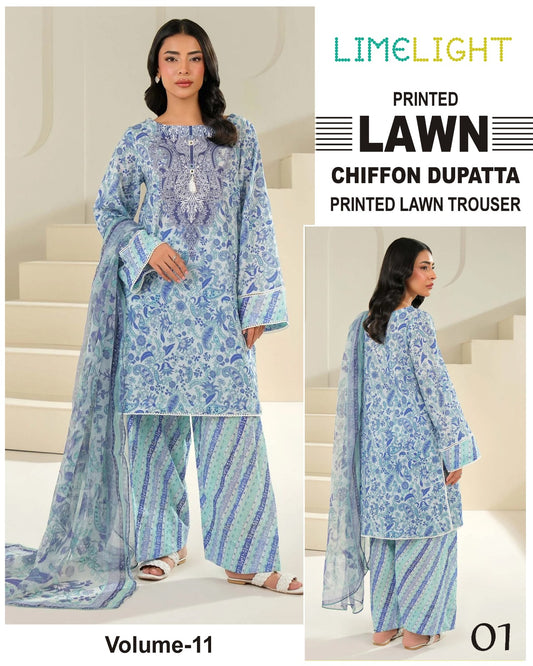 Limelight Lawn 3pc Suit with chiffon Dupatta