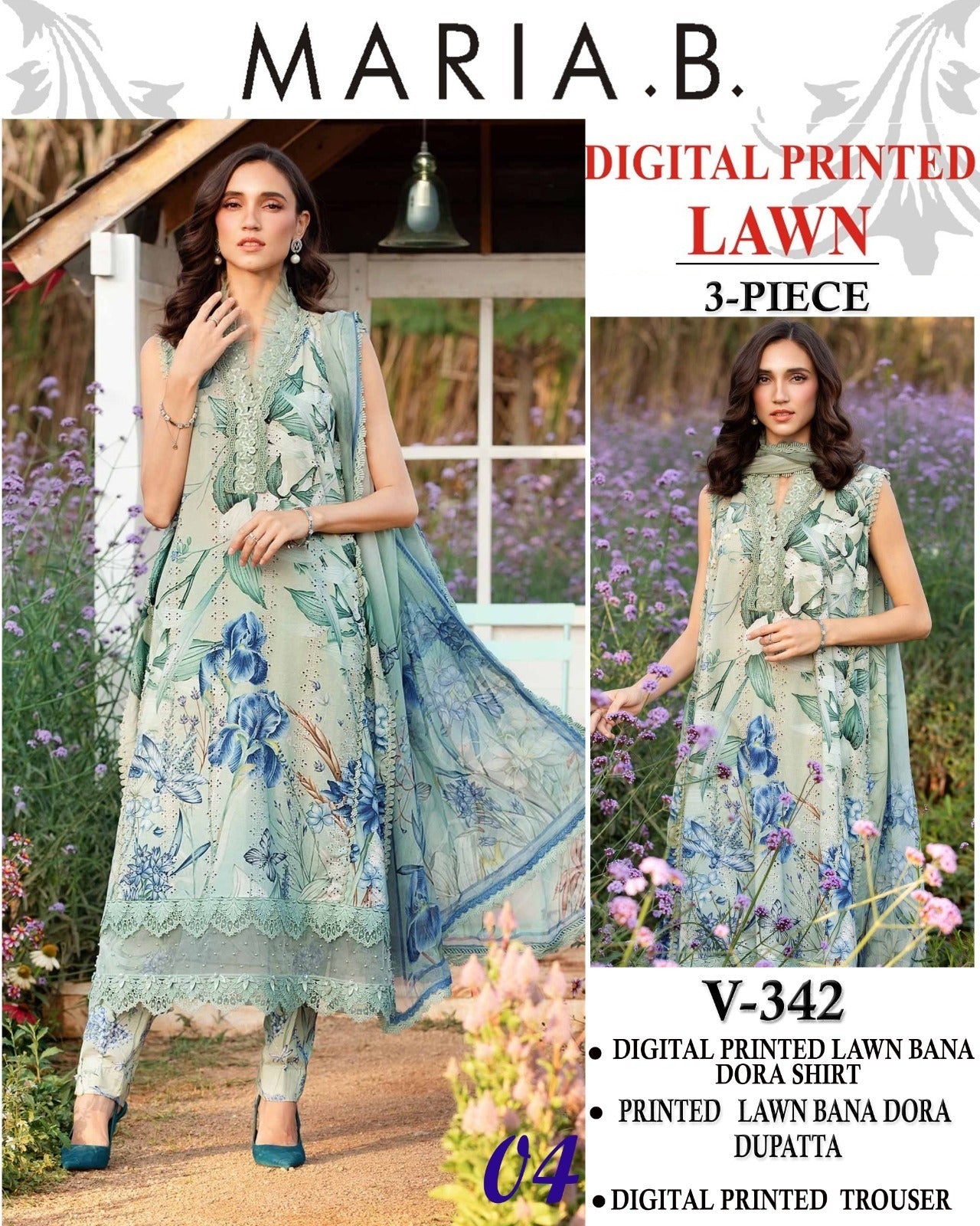 Vol 342 Maria B Lawn – Digital Printed 3PC | Bana Dora Quality