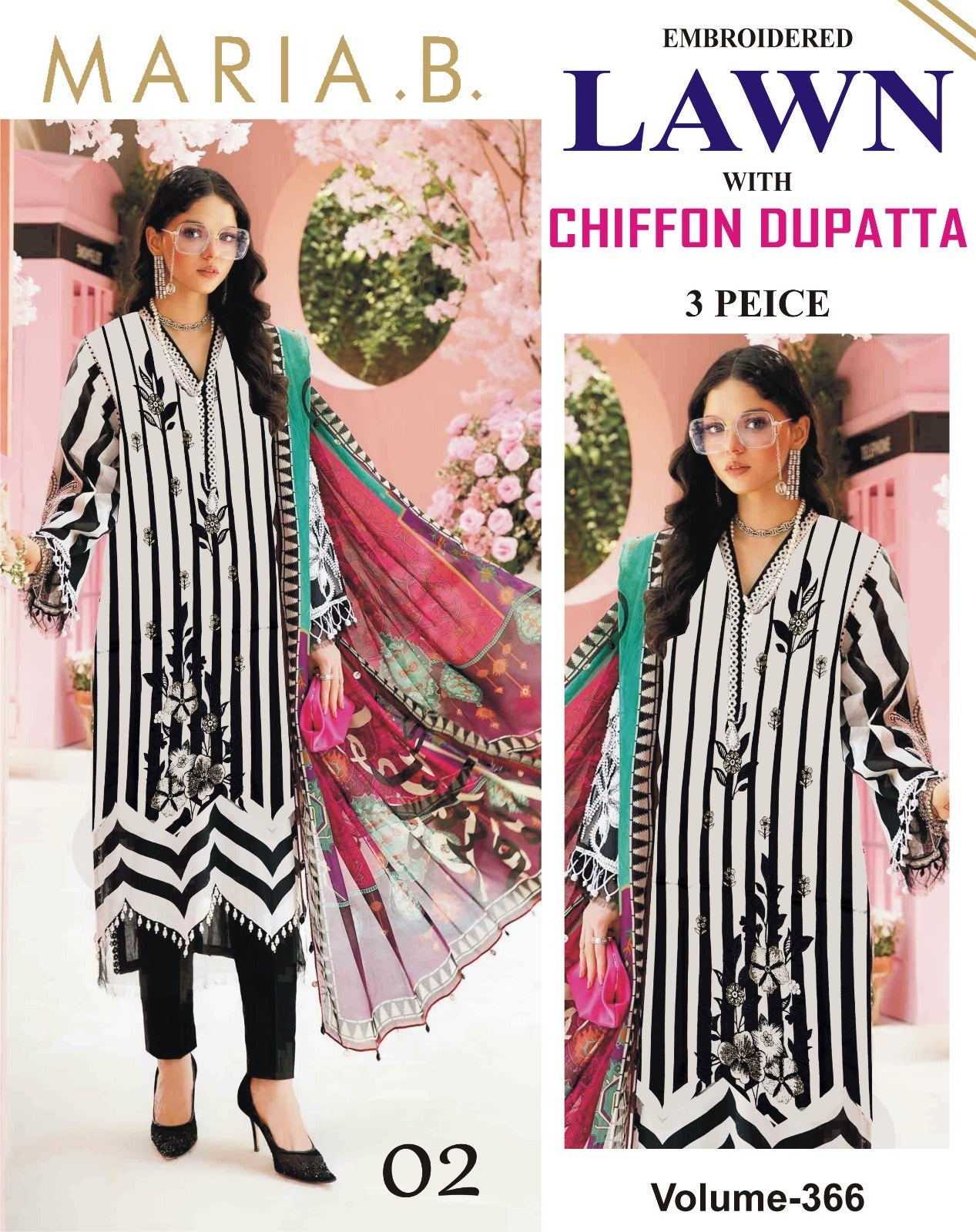 Summer Luxury Lawn – EMB Suit with Chiffon Dupatta