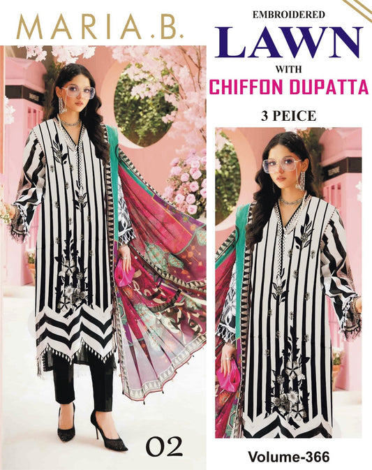 Summer Luxury Lawn – EMB Suit with Chiffon Dupatta