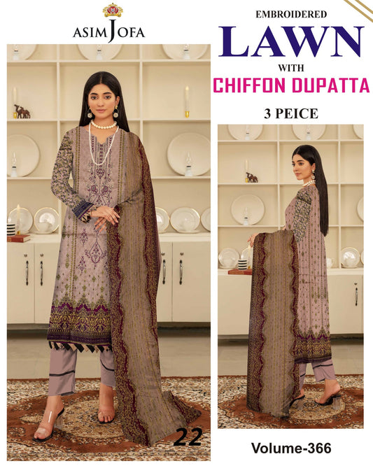 Summer Luxury Lawn – EMB Suit with Chiffon Dupatta