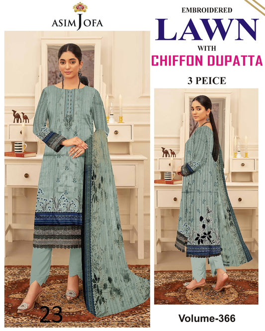 Summer Luxury Lawn – EMB Suit with Chiffon Dupatta