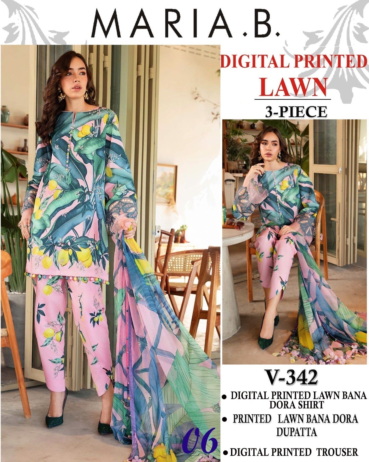 Vol 342 Maria B Lawn – Digital Printed 3PC | Bana Dora Quality