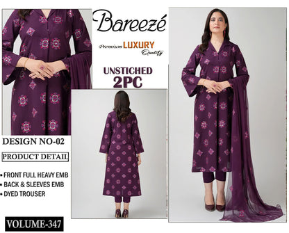 Bareeze Luxury Collection – Embroidered Lawn 2PC