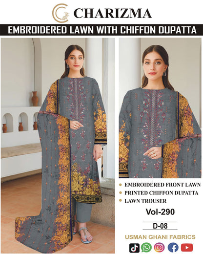 Summer Luxury Lawn – EMB Suit with Chiffon Dupatta