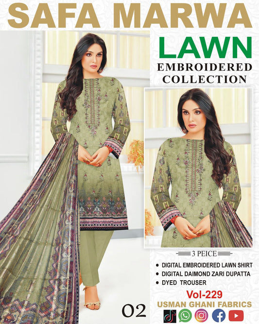 Safa Marwa Original Lawn 3-PC Embroidered Collection