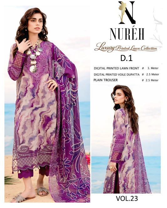 Nureh Lawn 3 Piece With Lawn dupatta