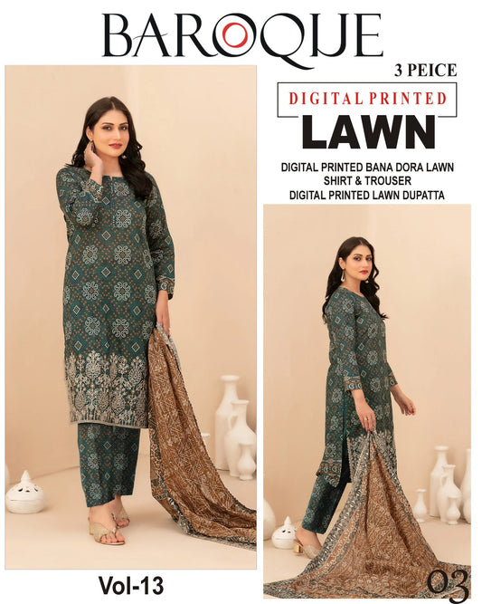 Baroque BANA DORA LAWN – Digital Printed 3PC