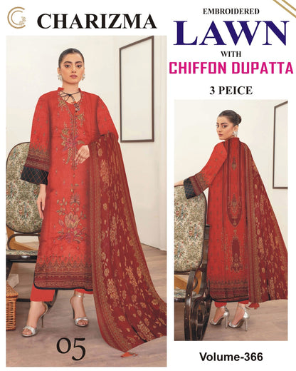 Luxury EMB Lawn 3PC with Chiffon Dupatta – Summer Edition