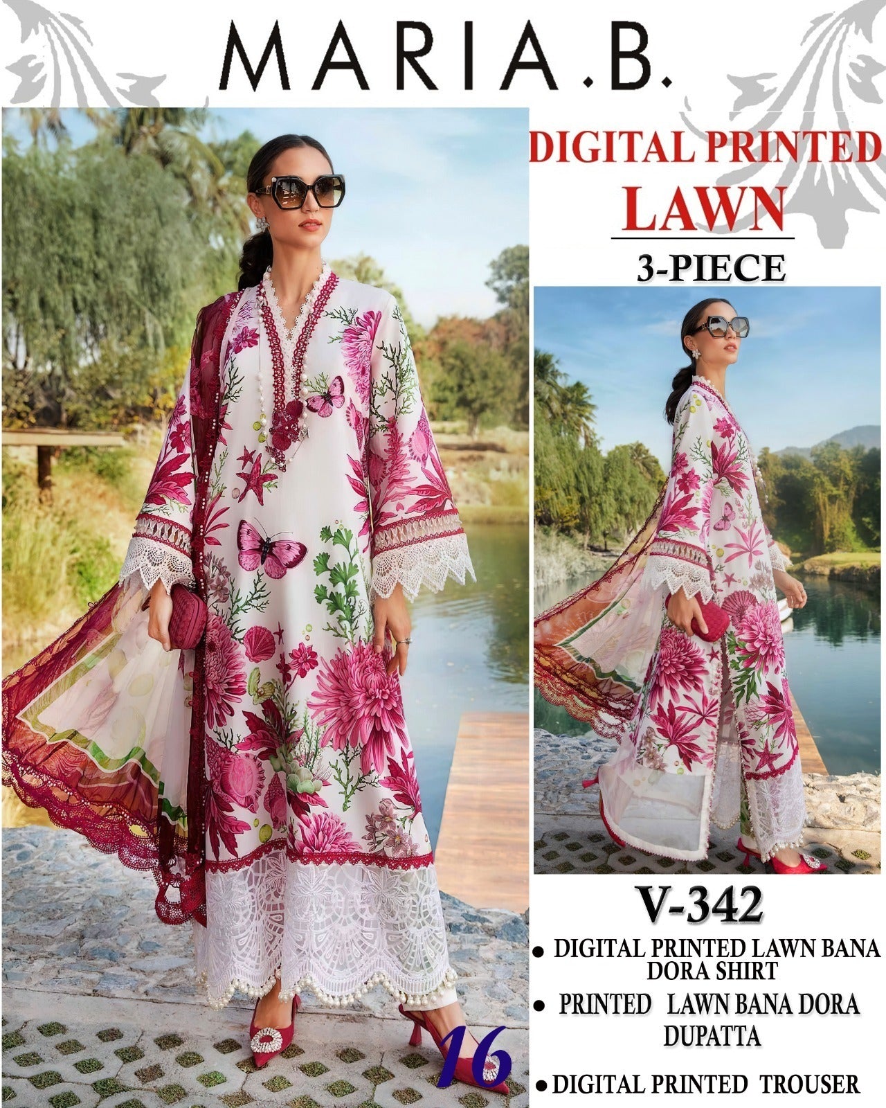 Vol 342 Maria B Lawn – Digital Printed 3PC | Bana Dora Quality