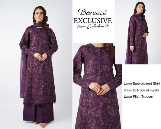Bareeze Exclusive Lawn Collection 2026 – Premium EMB 3PC