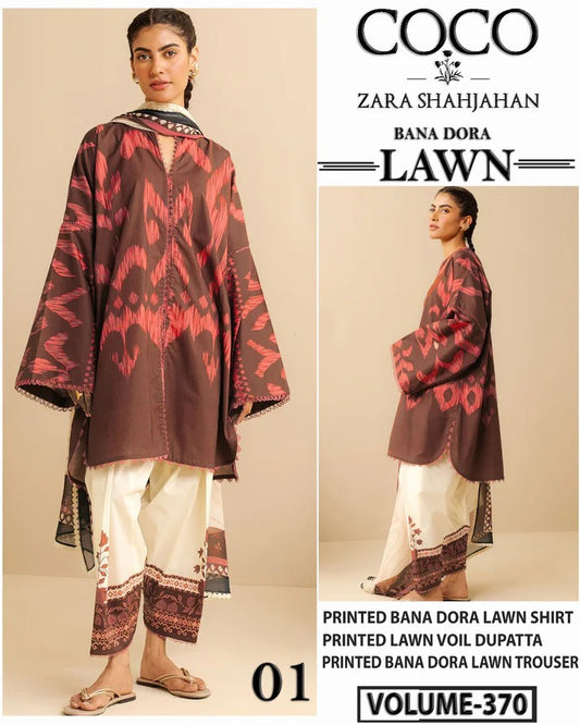 COCO ZARA SHAHJAHAN BANA DORA LAWN 3PC