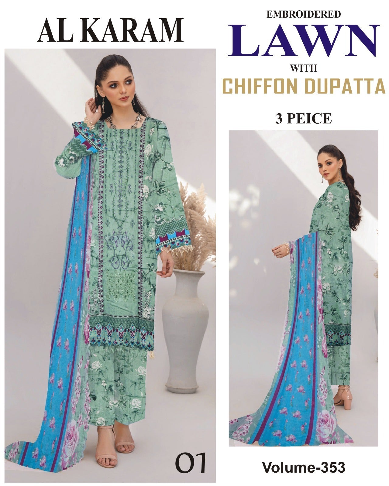 Summer Luxury Lawn – EMB Suit with Chiffon Dupatta