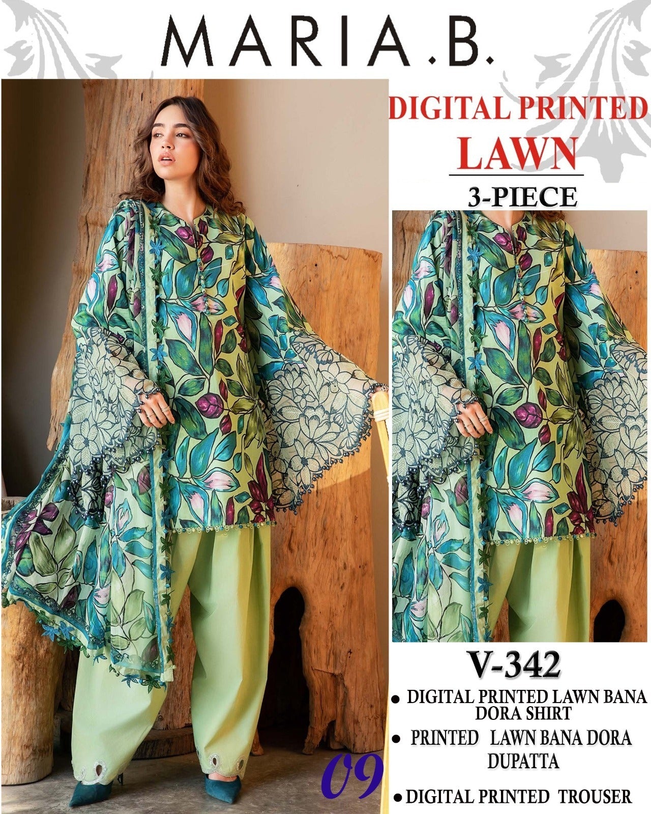 Vol 342 Maria B Lawn – Digital Printed 3PC | Bana Dora Quality