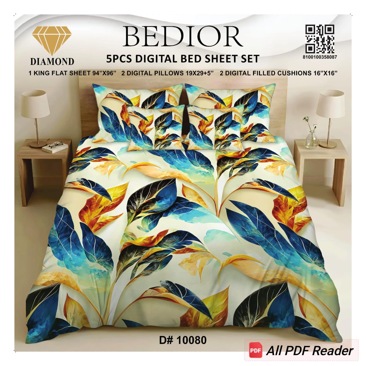 BEDIOR 5PCS DIGITAL BED SHEET SET 10080