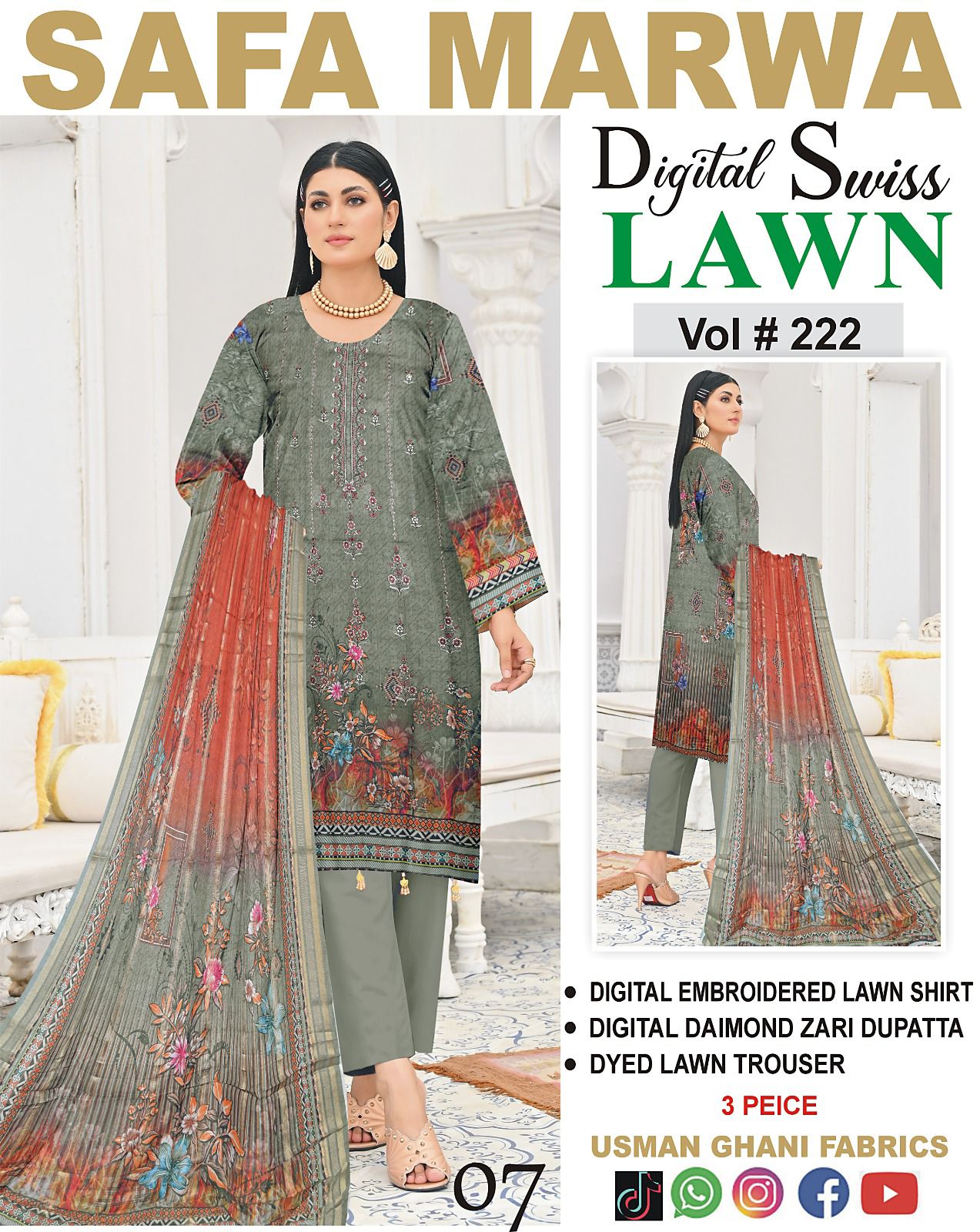 Safa Marwa Original Lawn 3-PC Embroidered Collection