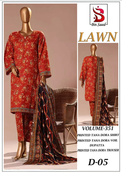 Bin Saeed Tana Dora Lawn 3Pc Suit