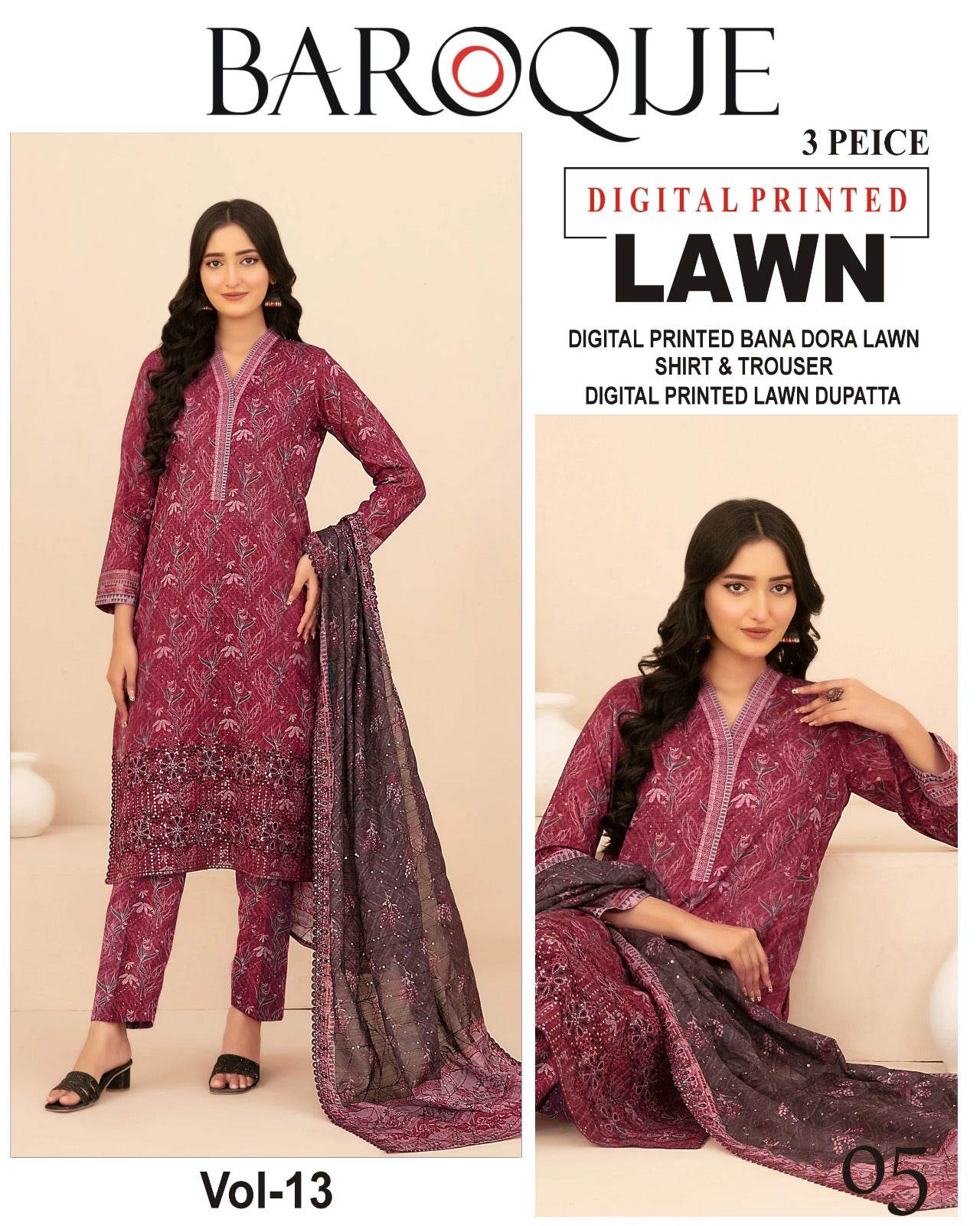 Baroque BANA DORA LAWN – Digital Printed 3PC