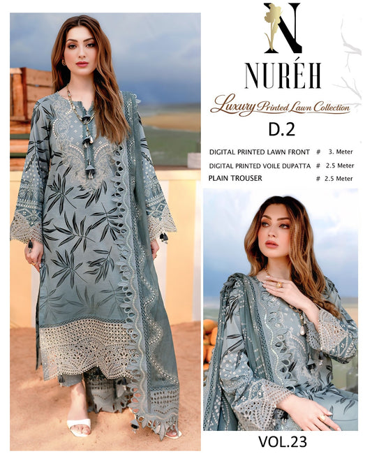 Nureh Lawn 3 Piece With Lawn dupatta