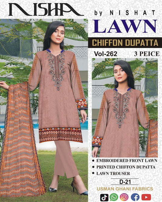 Luxury EMB Lawn 3PC with Chiffon Dupatta – Summer Edition