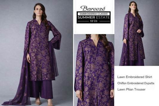 Bareeze Exclusive Lawn Collection 2026 – Premium EMB 3PC