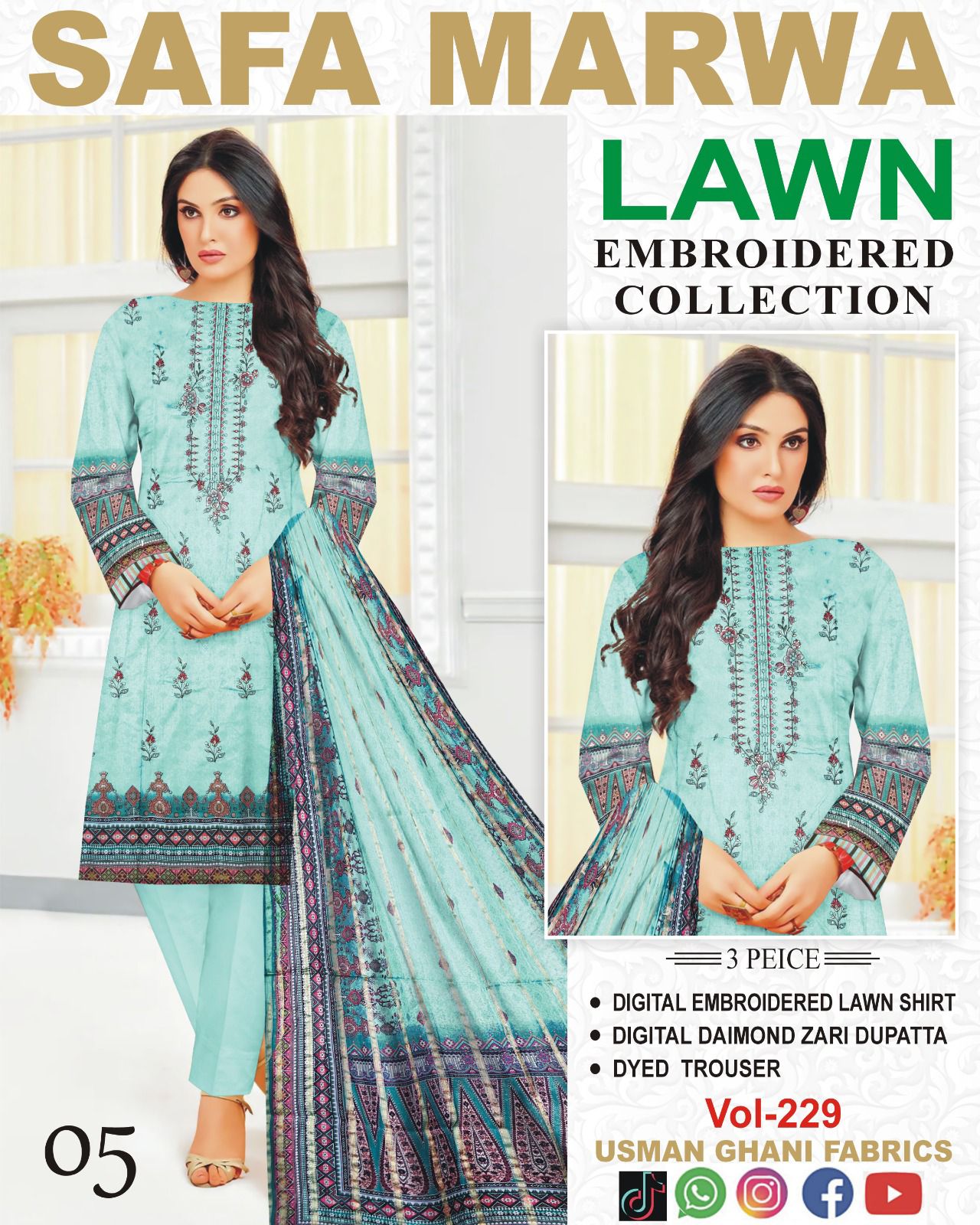 Safa Marwa Original Lawn 3-PC Embroidered Collection