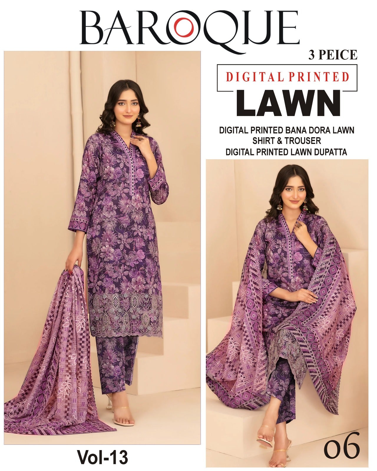 Baroque BANA DORA LAWN – Digital Printed 3PC