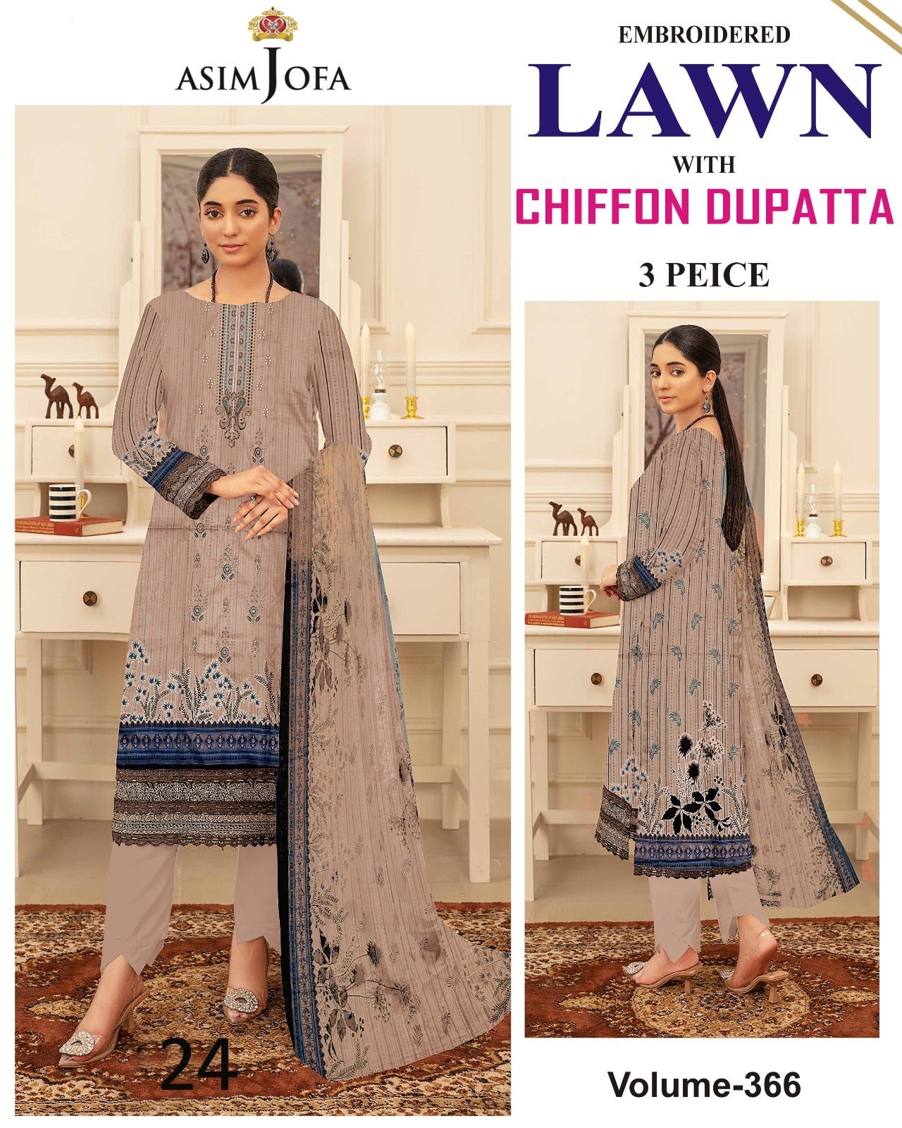 Luxury EMB Lawn 3PC with Chiffon Dupatta – Summer Edition