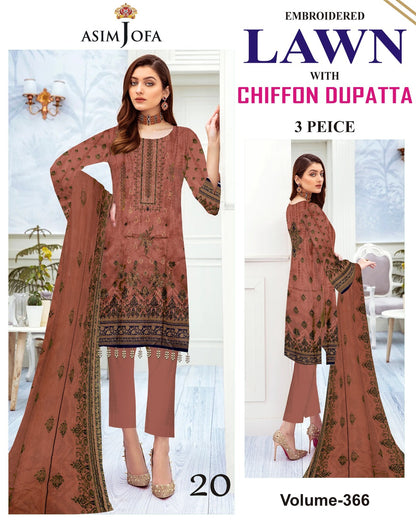 Summer Luxury Lawn – EMB Suit with Chiffon Dupatta