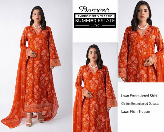 Bareeze Exclusive Lawn Collection 2026 – Premium EMB 3PC