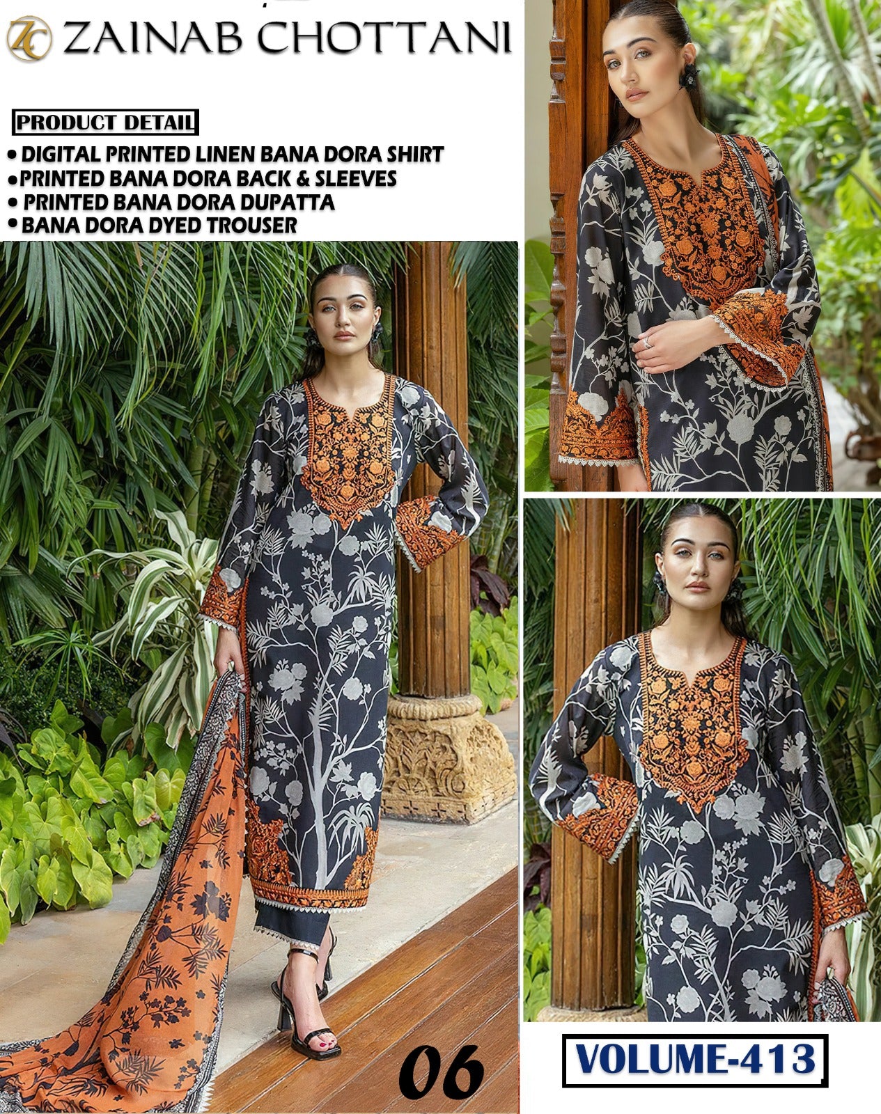Zainab Chottani Bana Dora linen 3 Pc