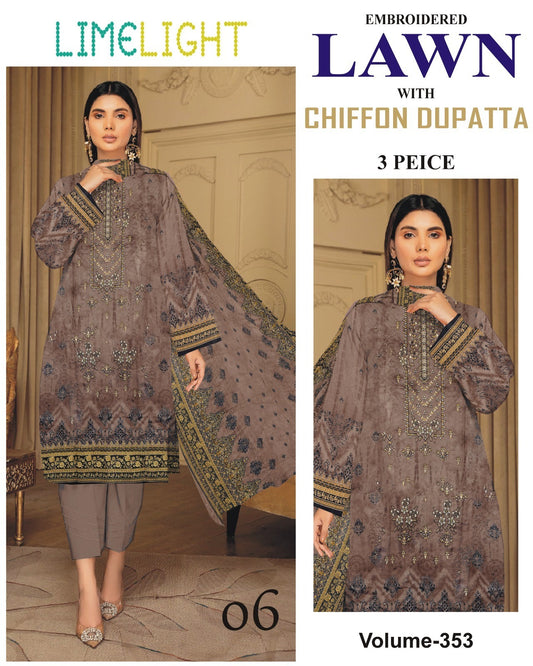 Summer Luxury Lawn – EMB Suit with Chiffon Dupatta