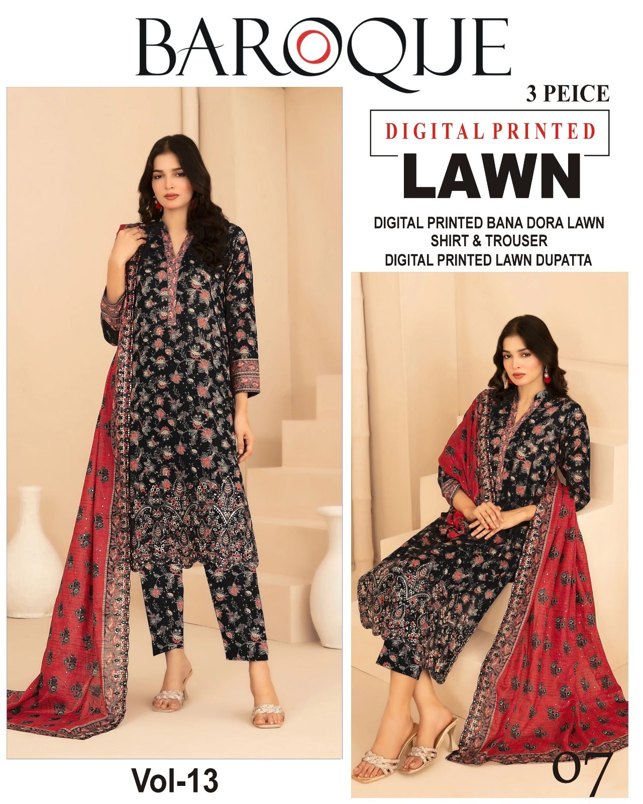 Baroque BANA DORA LAWN – Digital Printed 3PC