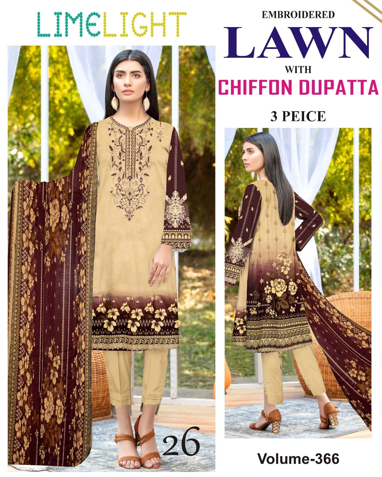 Luxury EMB Lawn 3PC with Chiffon Dupatta – Summer Edition