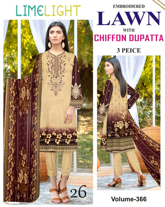Luxury EMB Lawn 3PC with Chiffon Dupatta – Summer Edition